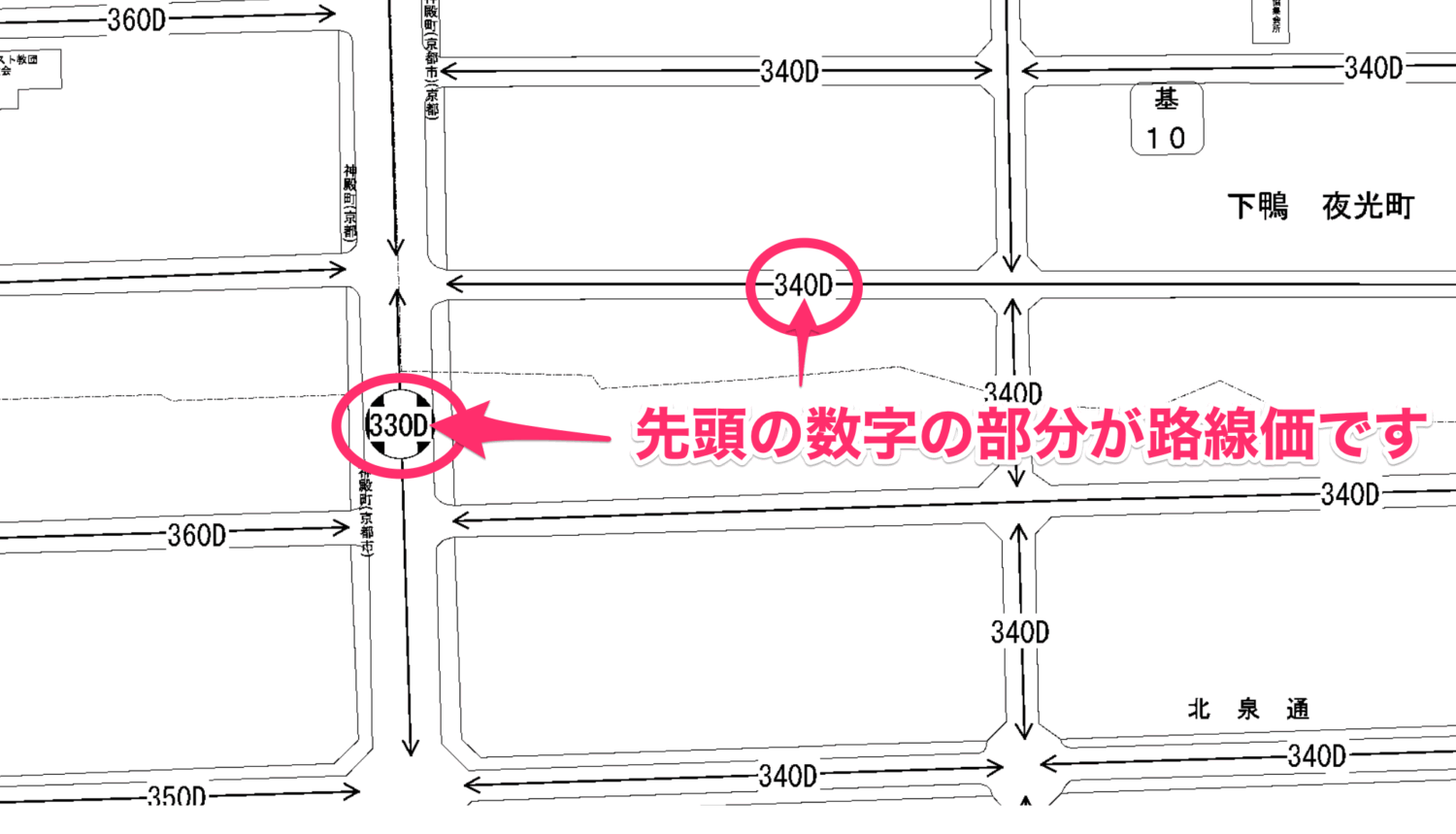 330、340など、先頭の数字の部分が路線価（千円単位）