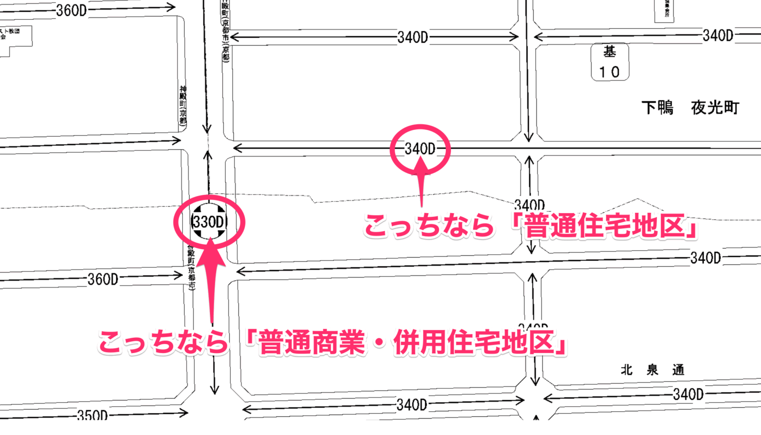 普通商業・併用住宅地区と普通住宅地区